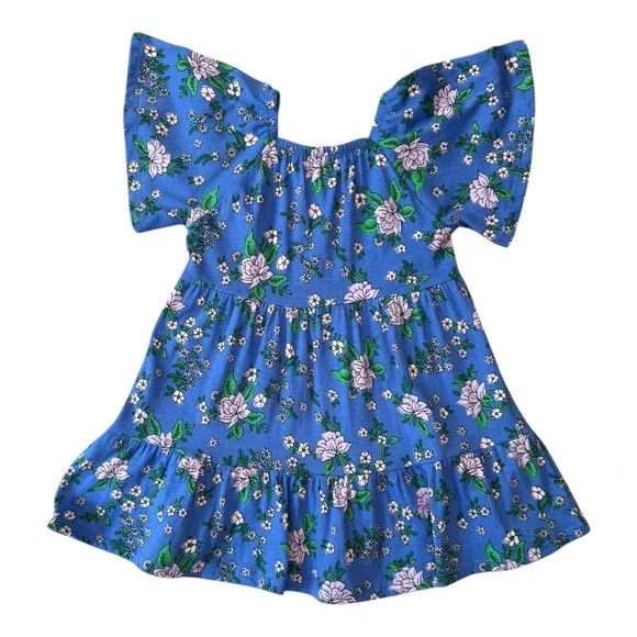 Crewcuts Girls Blue Floral Tiered‎ Dress Flutter Sleeve Size 2 - Picture 2 of 4